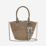 BORSA IN PELLE SCAMOSCIATA CON CIONDOLI PF25314BGR GREY SELF PORTRAIT 