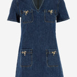 MINI ABITO IN DENIM DI COTONE CON FIOCCHI PF25812SBL BLUE SELF PORTRAIT 