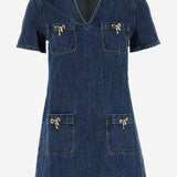 MINI ABITO IN DENIM DI COTONE CON FIOCCHI PF25812SBL BLUE SELF PORTRAIT 