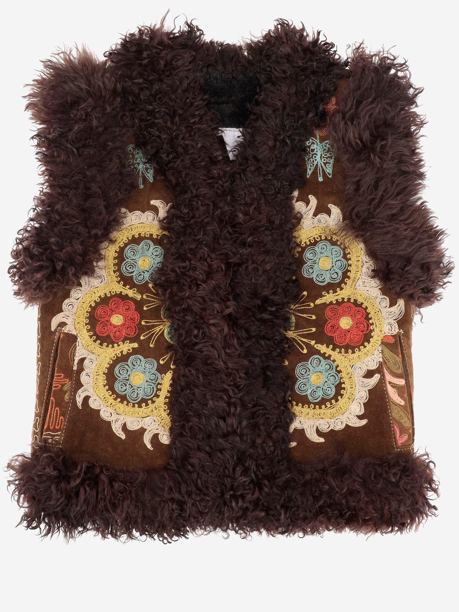 Gilet suzani con pelliccia di pecora CC174 BROWN ZAZI 