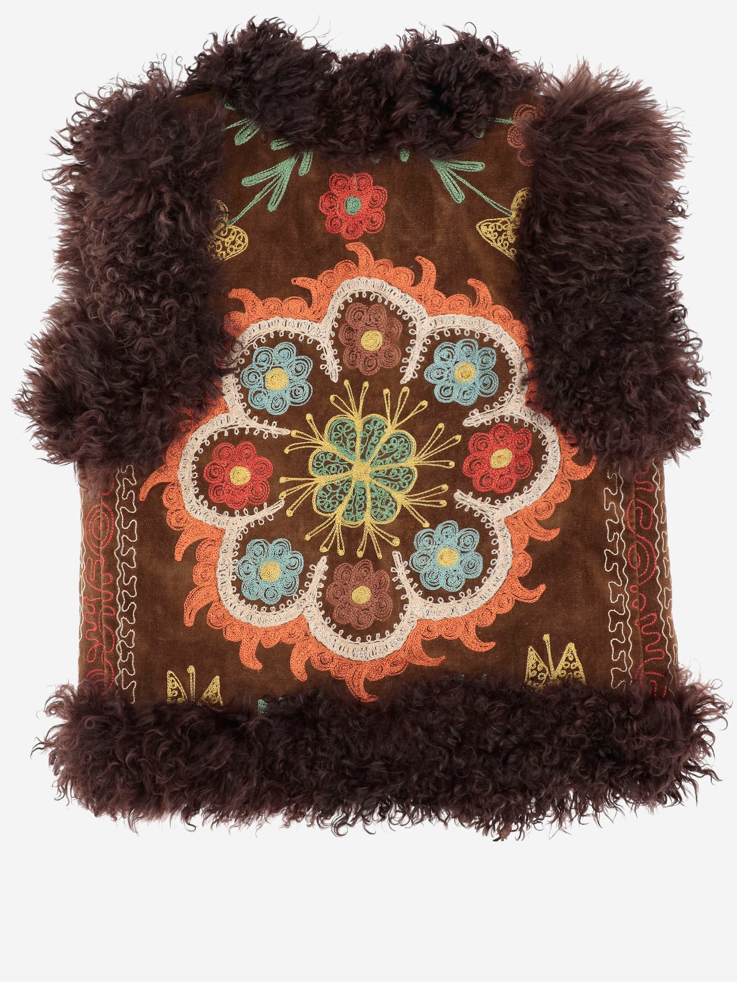 Gilet suzani con pelliccia di pecora CC174 BROWN ZAZI 