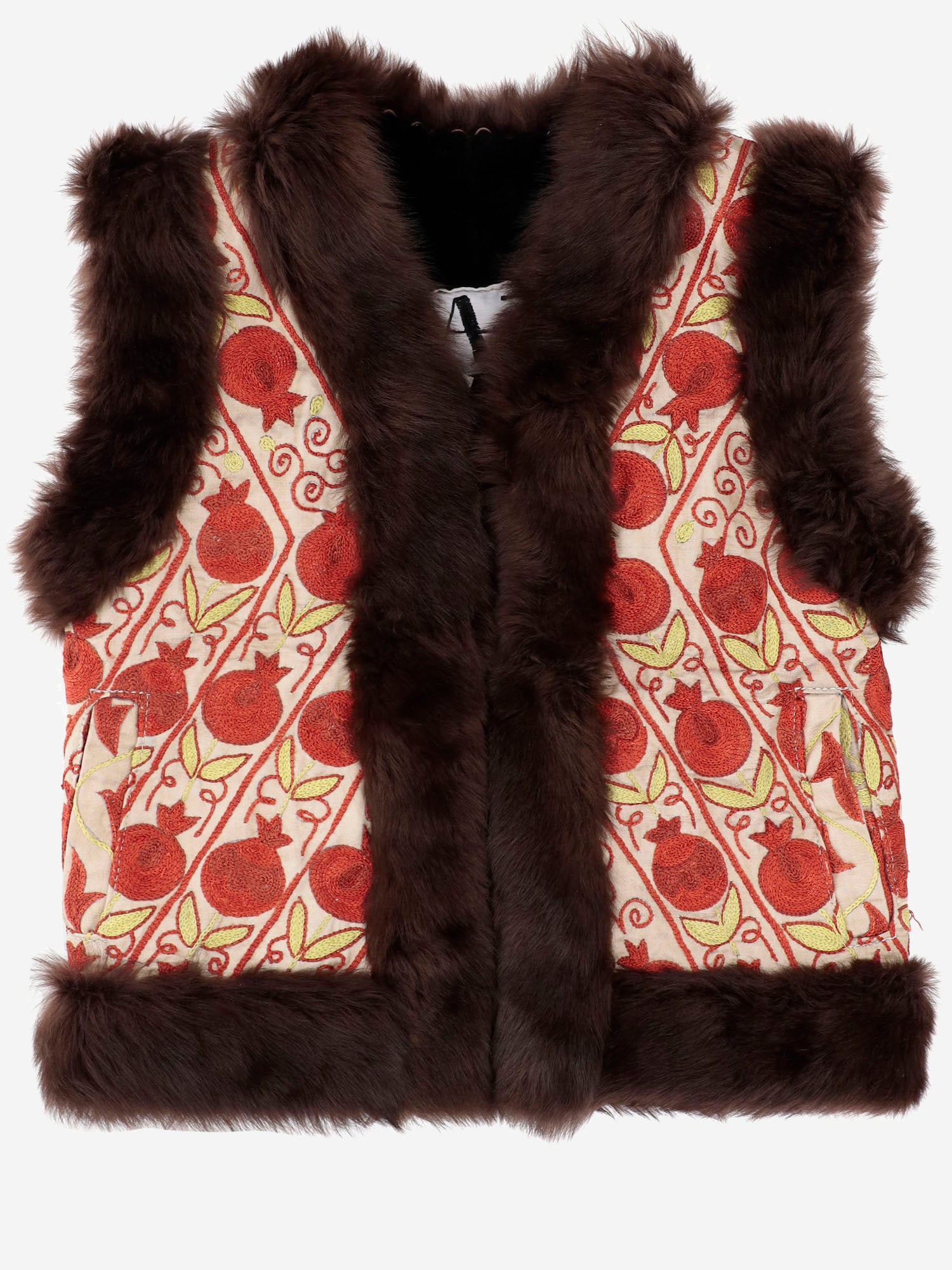 Gilet suzani con pelliccia di pecora DB4351 WHITEWITHPINKEMBROIDERY ZAZI 