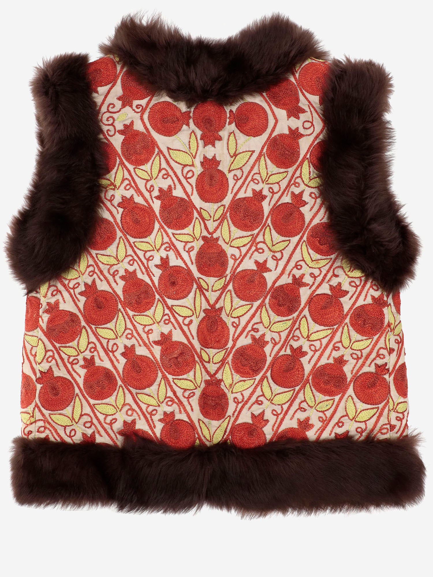 Gilet suzani con pelliccia di pecora DB4351 WHITEWITHPINKEMBROIDERY ZAZI 