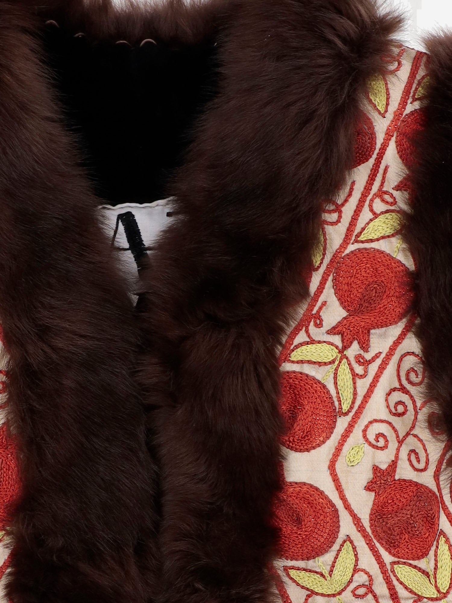 Gilet suzani con pelliccia di pecora DB4351 WHITEWITHPINKEMBROIDERY ZAZI 