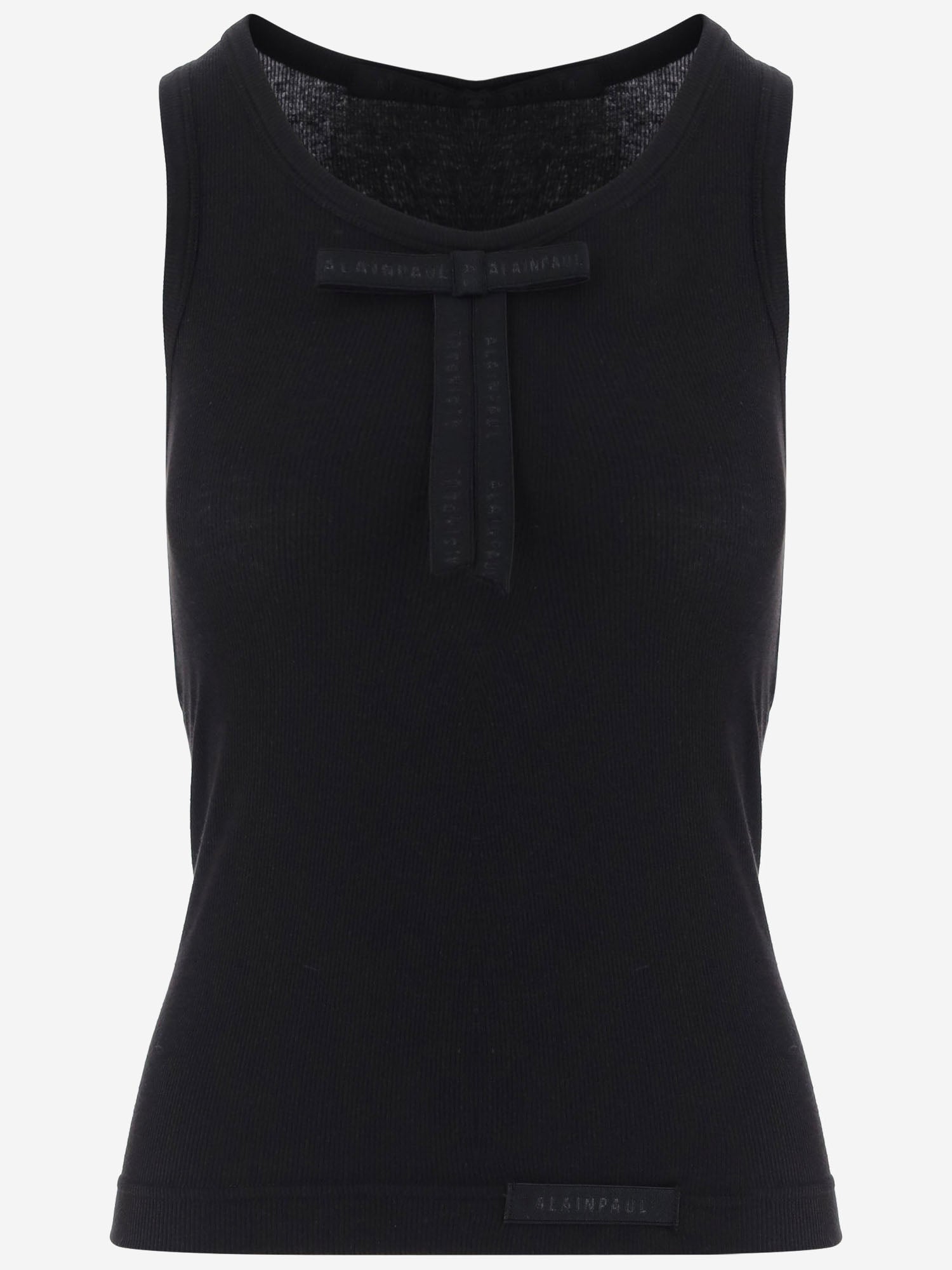 TOP IN MISTO LYOCELL STRETCH A COSTE CON FIOCCO APJETO06079 BLACK ALAINPAUL 