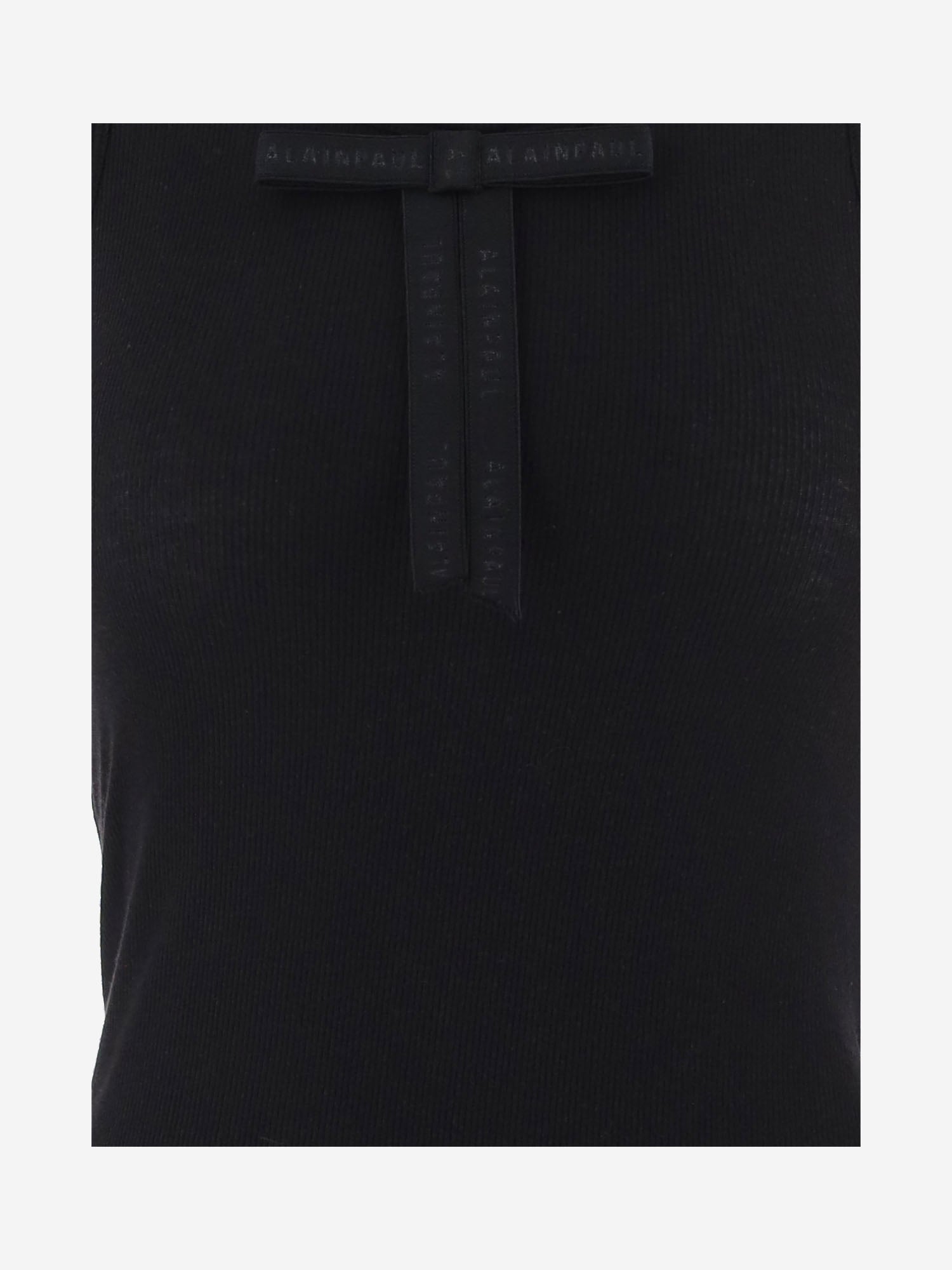 TOP IN MISTO LYOCELL STRETCH A COSTE CON FIOCCO APJETO06079 BLACK ALAINPAUL 