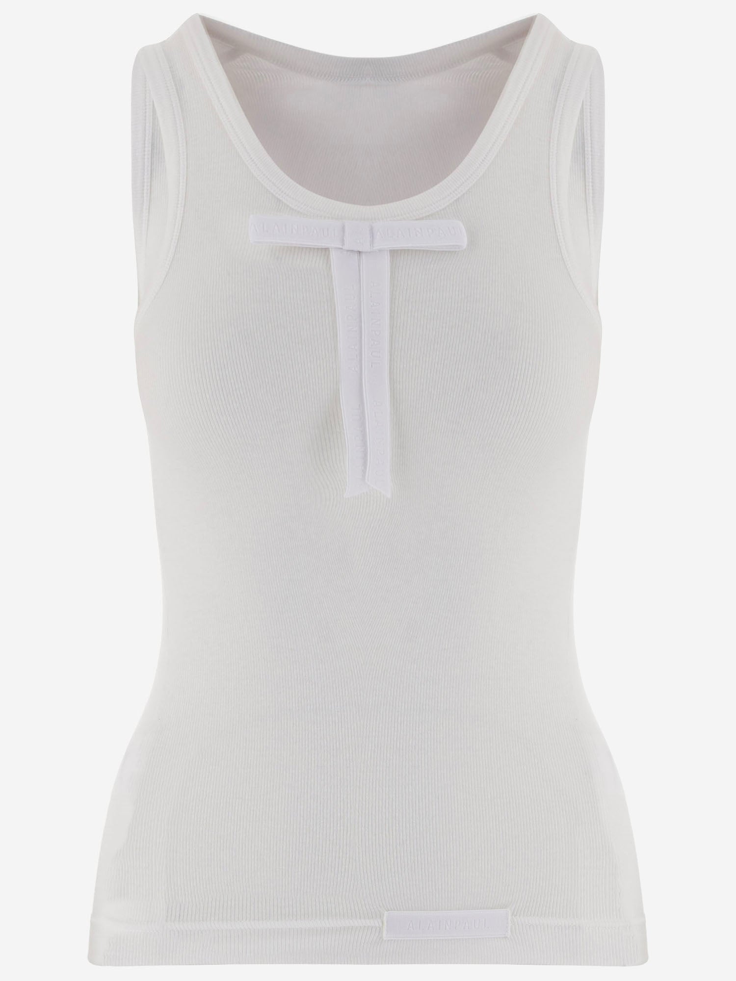 TOP IN MISTO LYOCELL STRETCH A COSTE CON FIOCCO APJETO06079 WHITE ALAINPAUL 