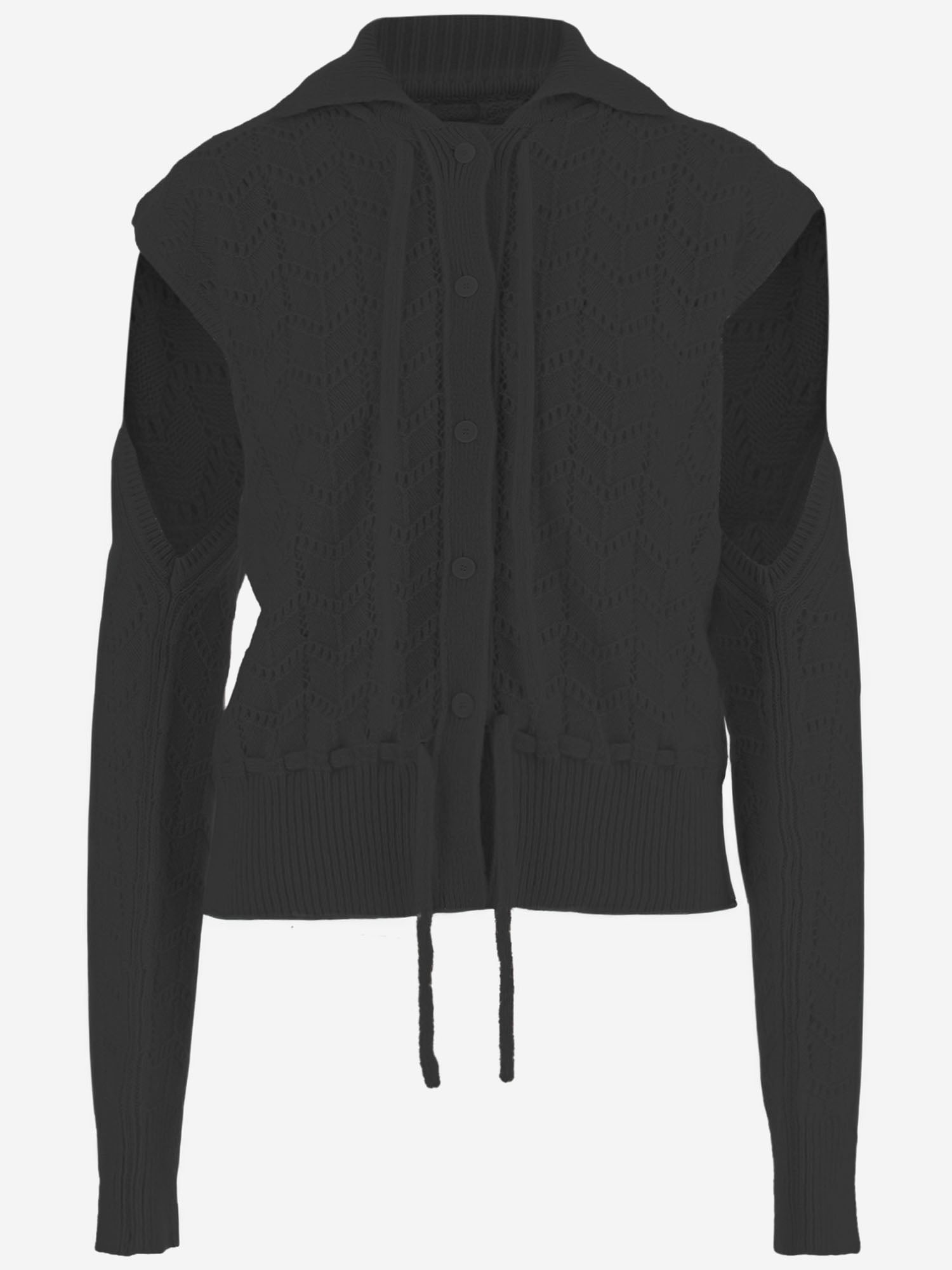 CARDIGAN IN LANA E CASHMERE CON TRAFORI E LACCETTI APKWTO06032 BLACK ALAINPAUL 