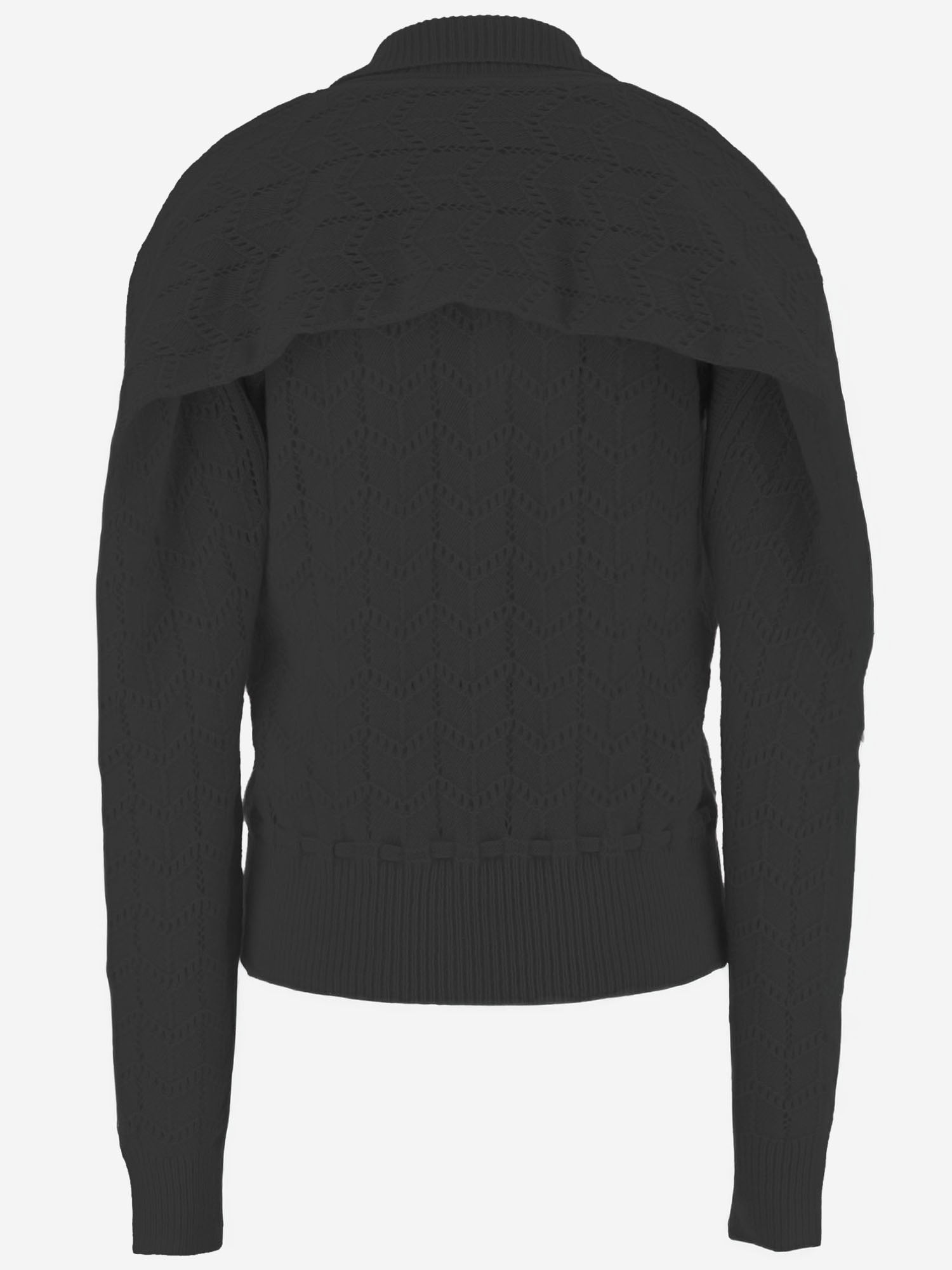 CARDIGAN IN LANA E CASHMERE CON TRAFORI E LACCETTI APKWTO06032 BLACK ALAINPAUL 