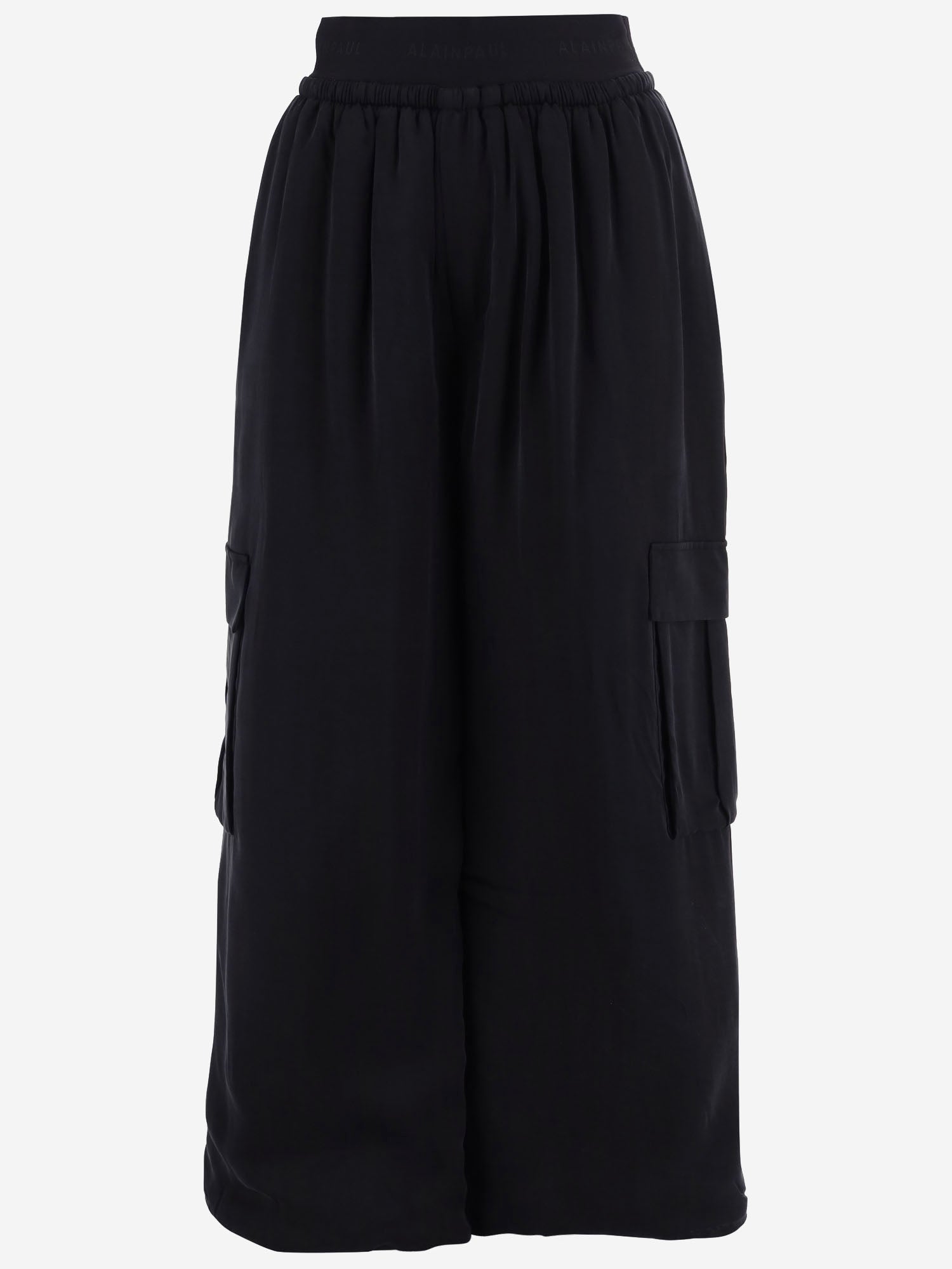 PANTALONI A GAMBA AMPIA IN CUPRO APOUPA06036 BLACK ALAINPAUL 