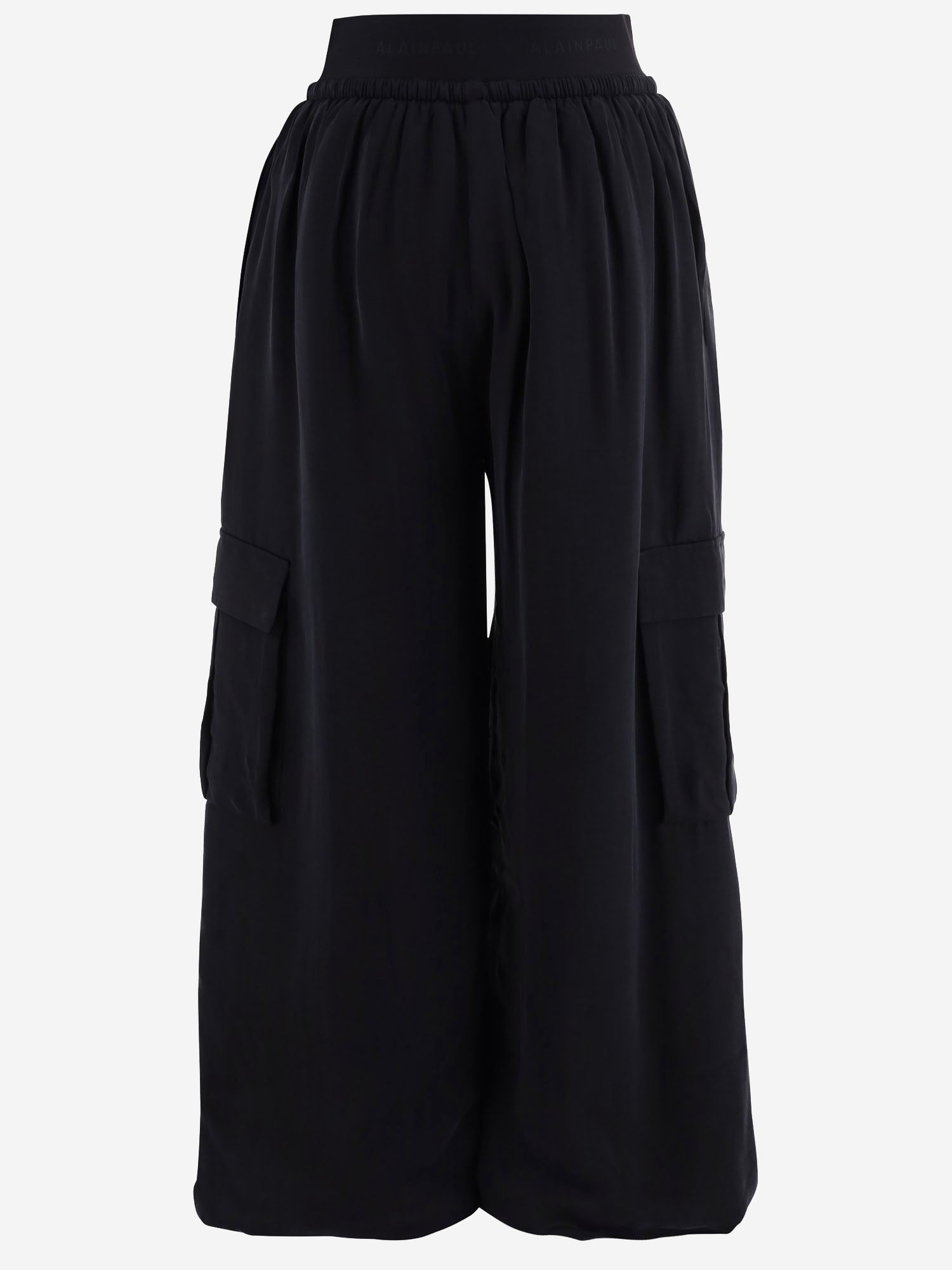 PANTALONI A GAMBA AMPIA IN CUPRO APOUPA06036 BLACK ALAINPAUL 