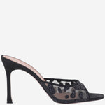 SANDALI ALEXA IN MESH E SUEDE CON MOTIVO ANIMALIER ALEXAMESHSLIPPER95 BLACKLEOPARD AMINA MUADDI 