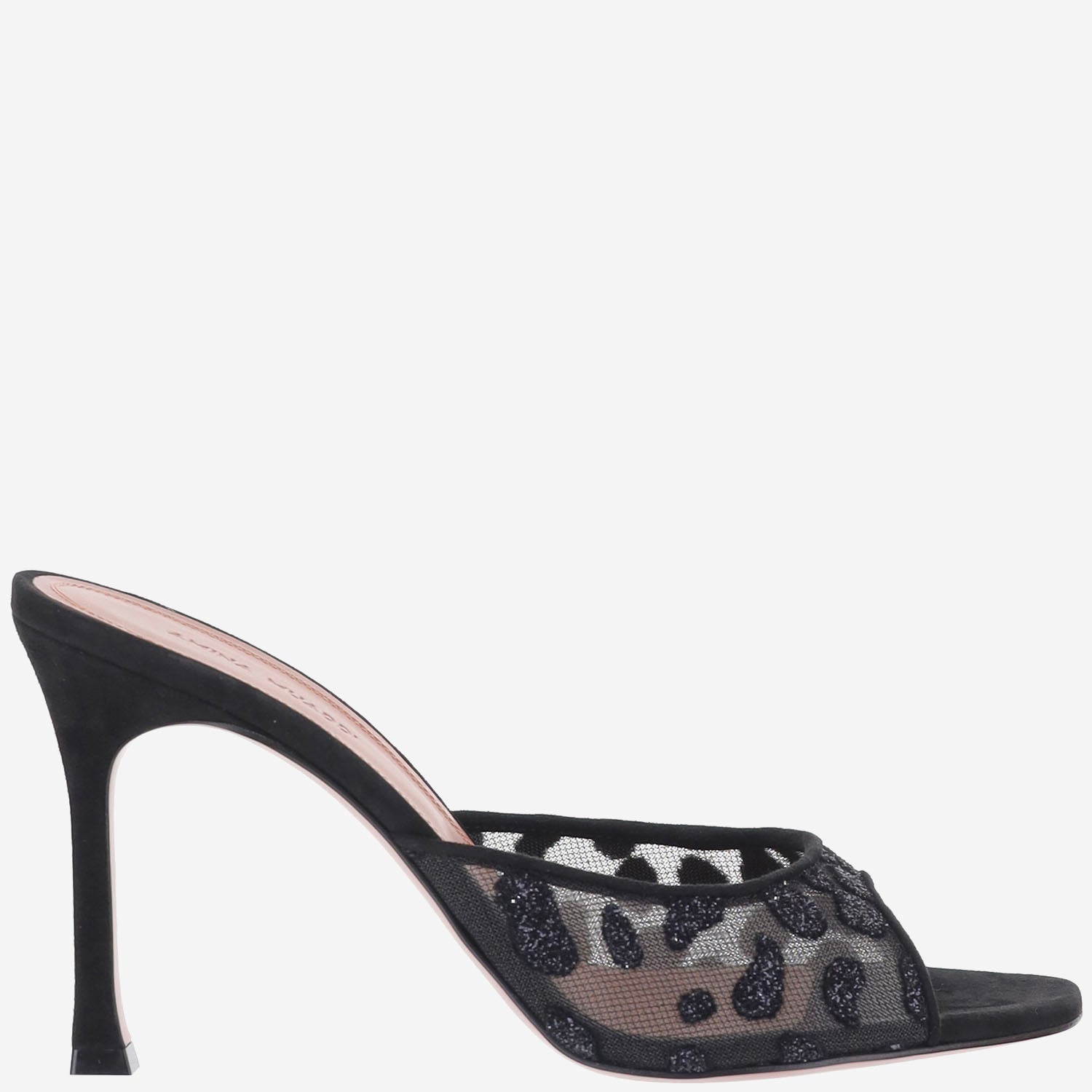 SANDALI ALEXA IN MESH E SUEDE CON MOTIVO ANIMALIER ALEXAMESHSLIPPER95 BLACKLEOPARD AMINA MUADDI 
