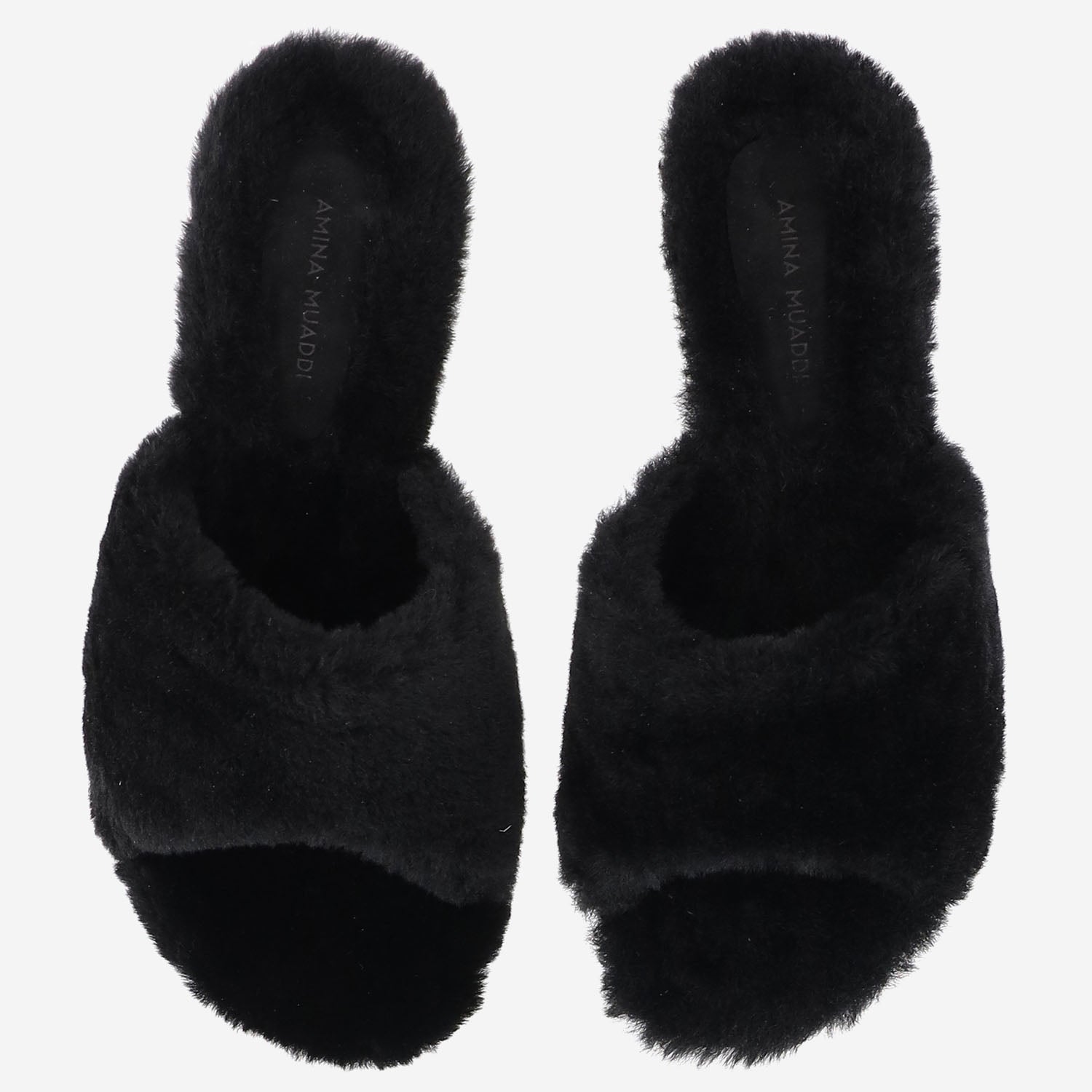 SANDALI IN SHEARLING CON TACCO TAYLORSHEARLINGSLIPPER45 BLACK AMINA MUADDI 