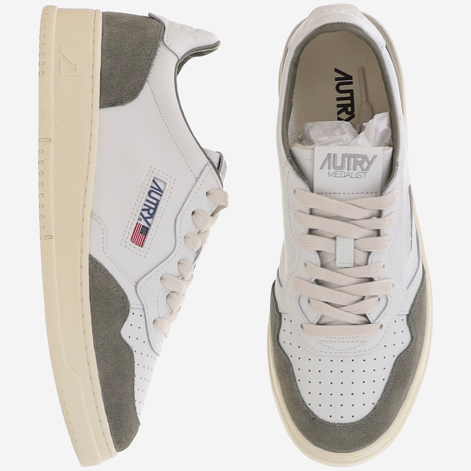 SNEAKERS MEDALIST LOW IN PELLE AULMFT21 SOFLEASUEWHTSMOKEDGRN AUTRY 