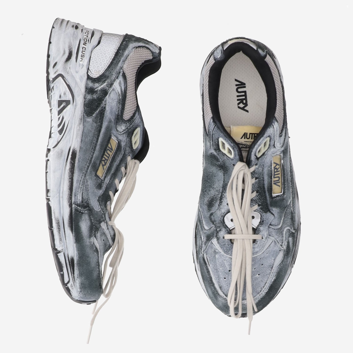 SNEAKERS SUPER VINTAGE IN PELLE E TESSUTO HVLMJB05 SUEMESHBLKSILV AUTRY 