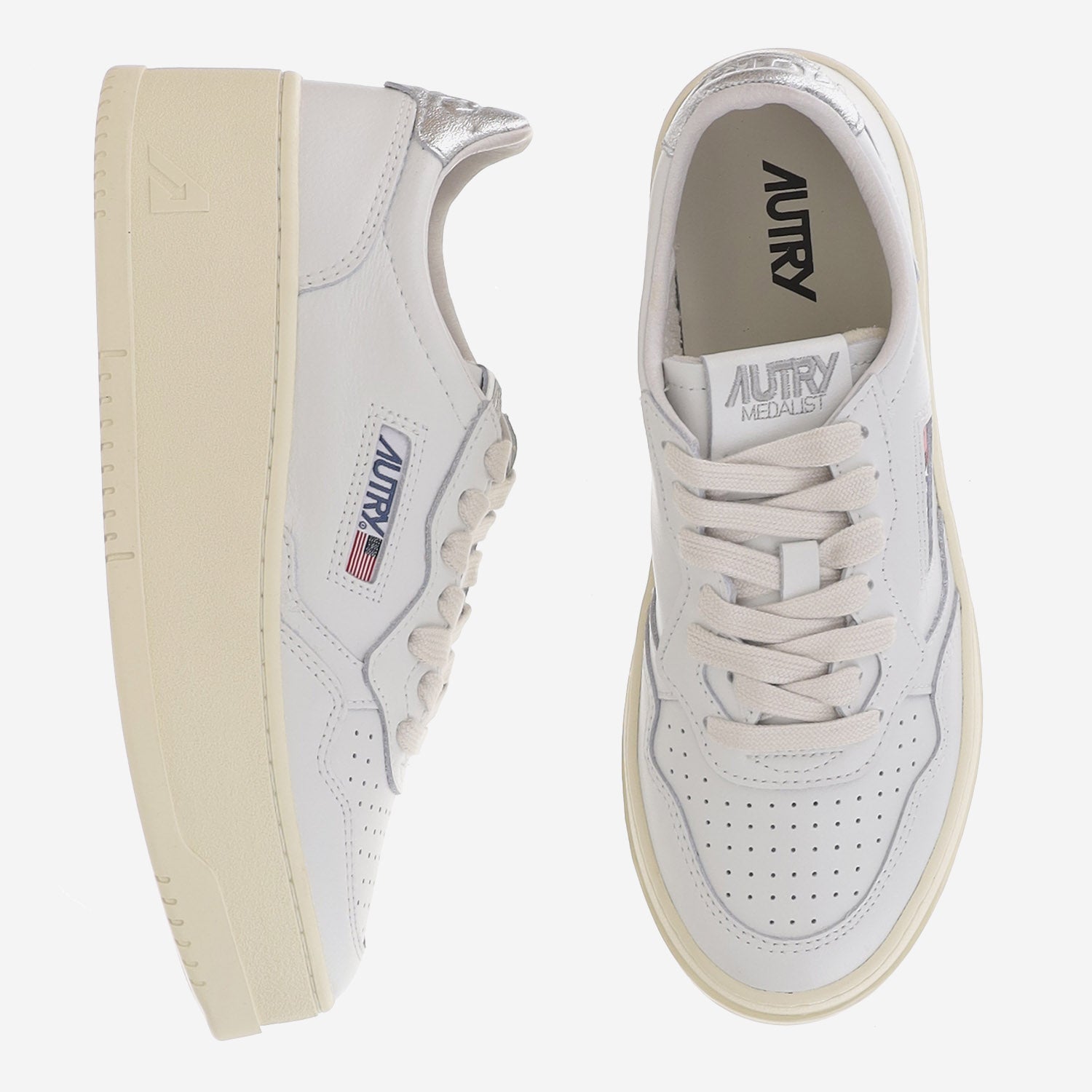 SNEAKERS MEDALIST PLATFORM LOW IN PELLE PTLWLL05 LEATWHTSILVER AUTRY 