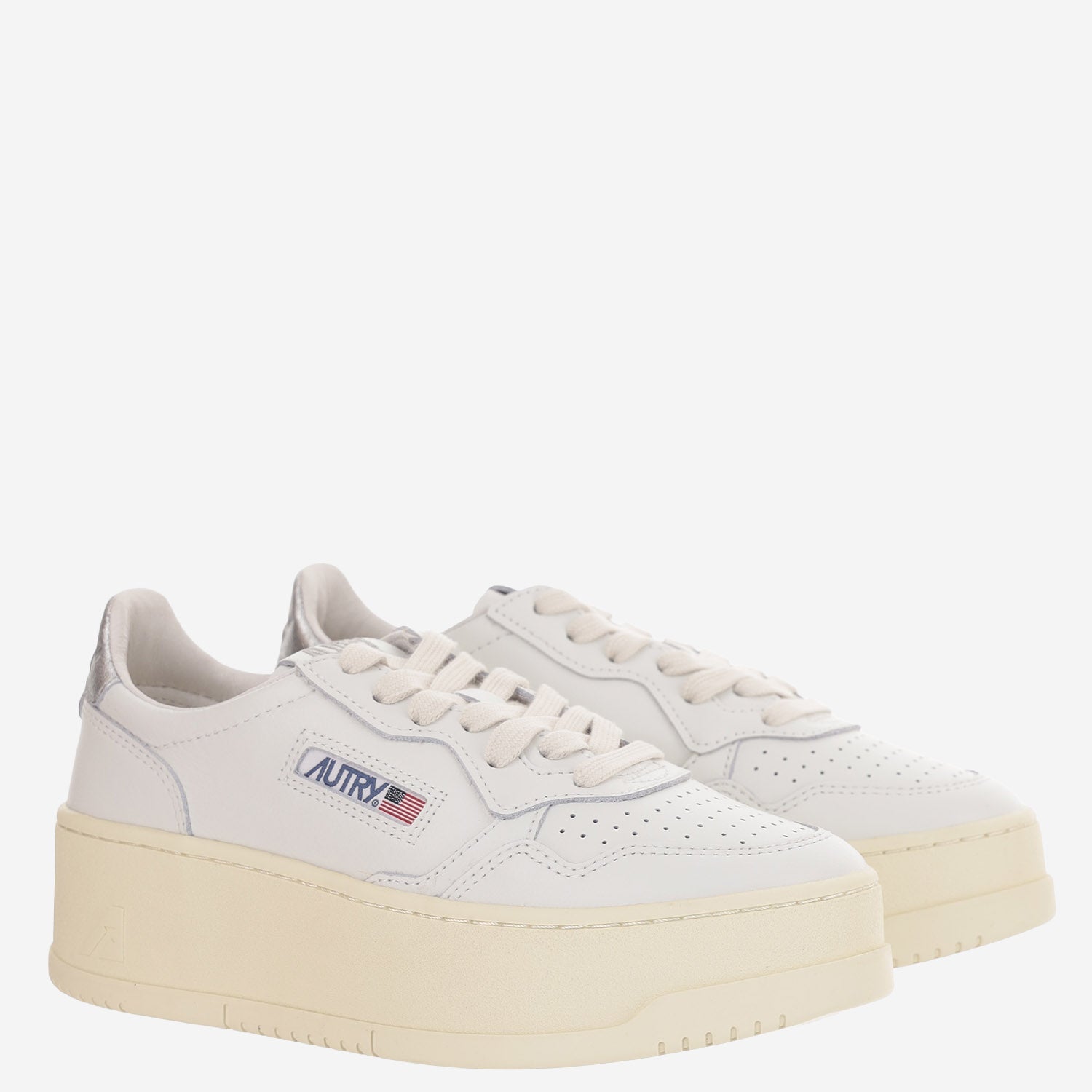 SNEAKERS MEDALIST PLATFORM LOW IN PELLE PTLWLL05 LEATWHTSILVER AUTRY 