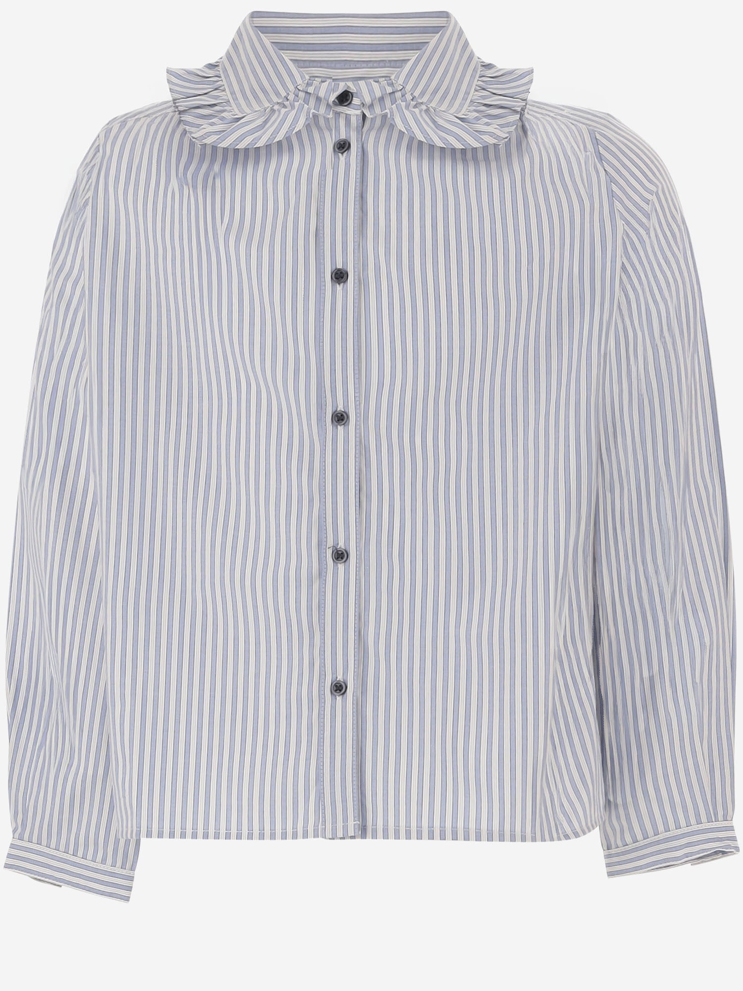 CAMICIA IN COTONE A RIGHE CON COLLETTO ARRICCIATO W06GBLW00003 214 BONPOINT KIDS 