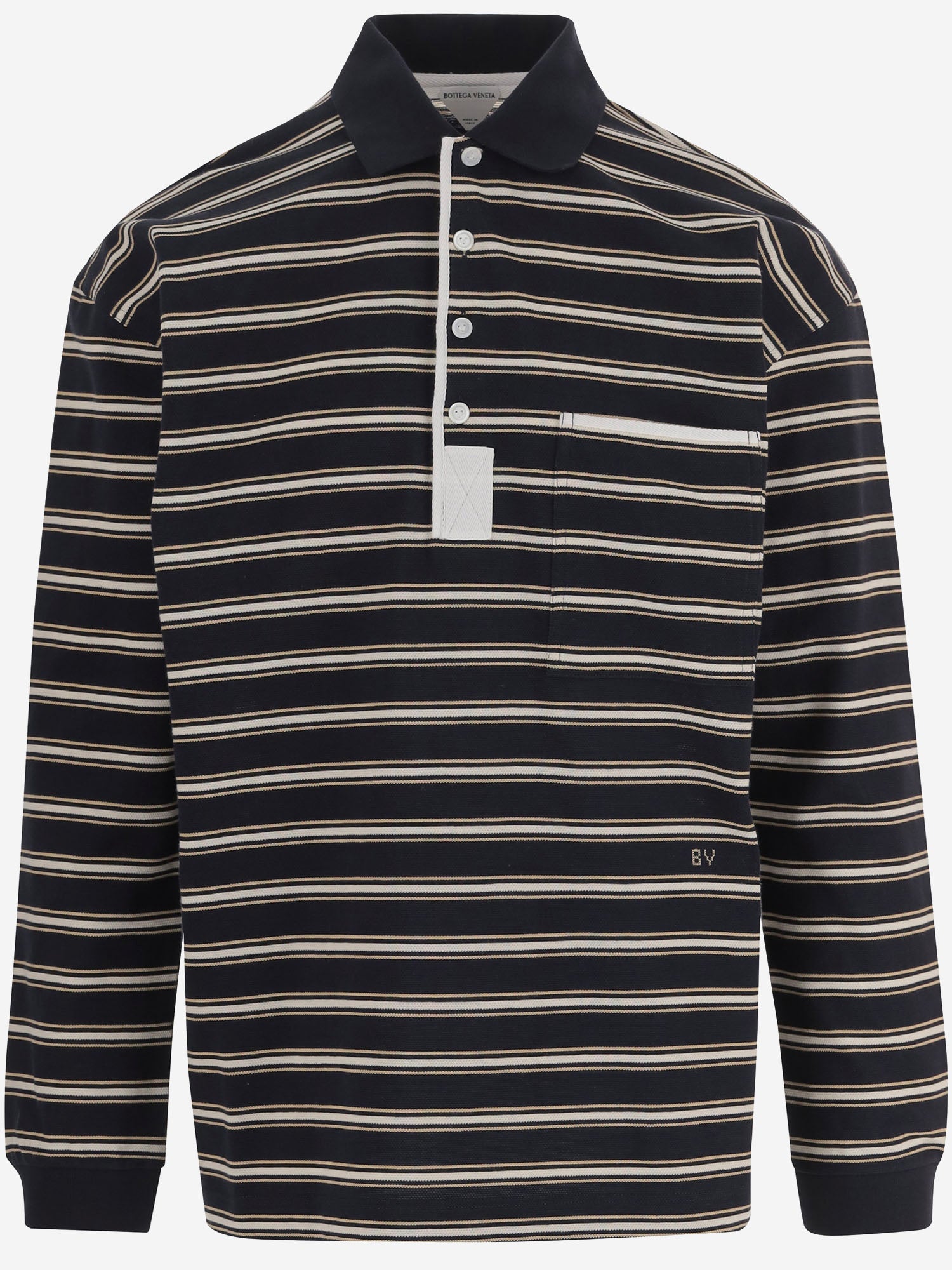 POLO IN COTONE A MANICHE LUNGHE A RIGHE 871384 V6P804602 BOTTEGA VENETA 