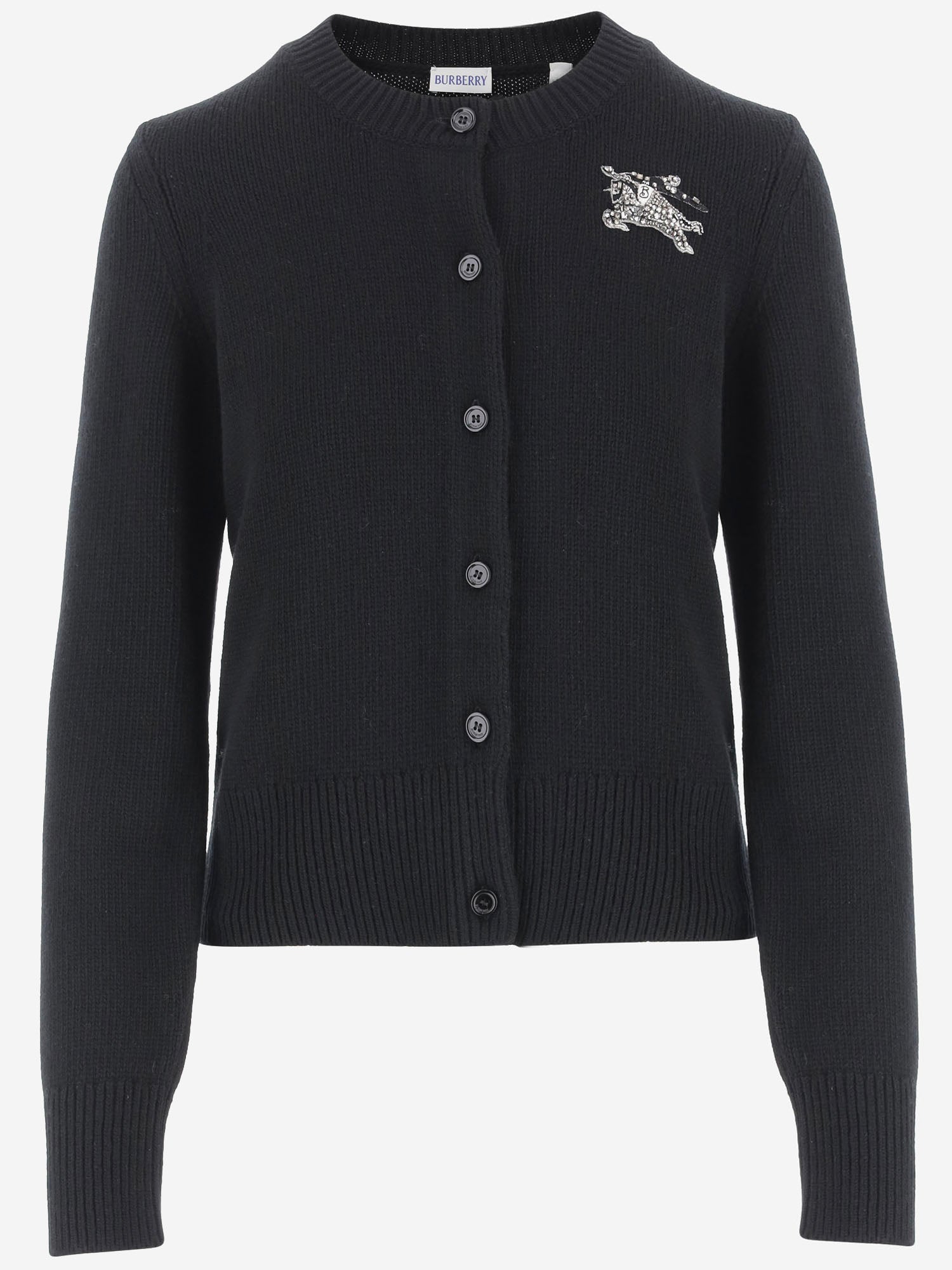 Cardigan in lana e cashmere con logo 8132459 BLACK BURBERRY 