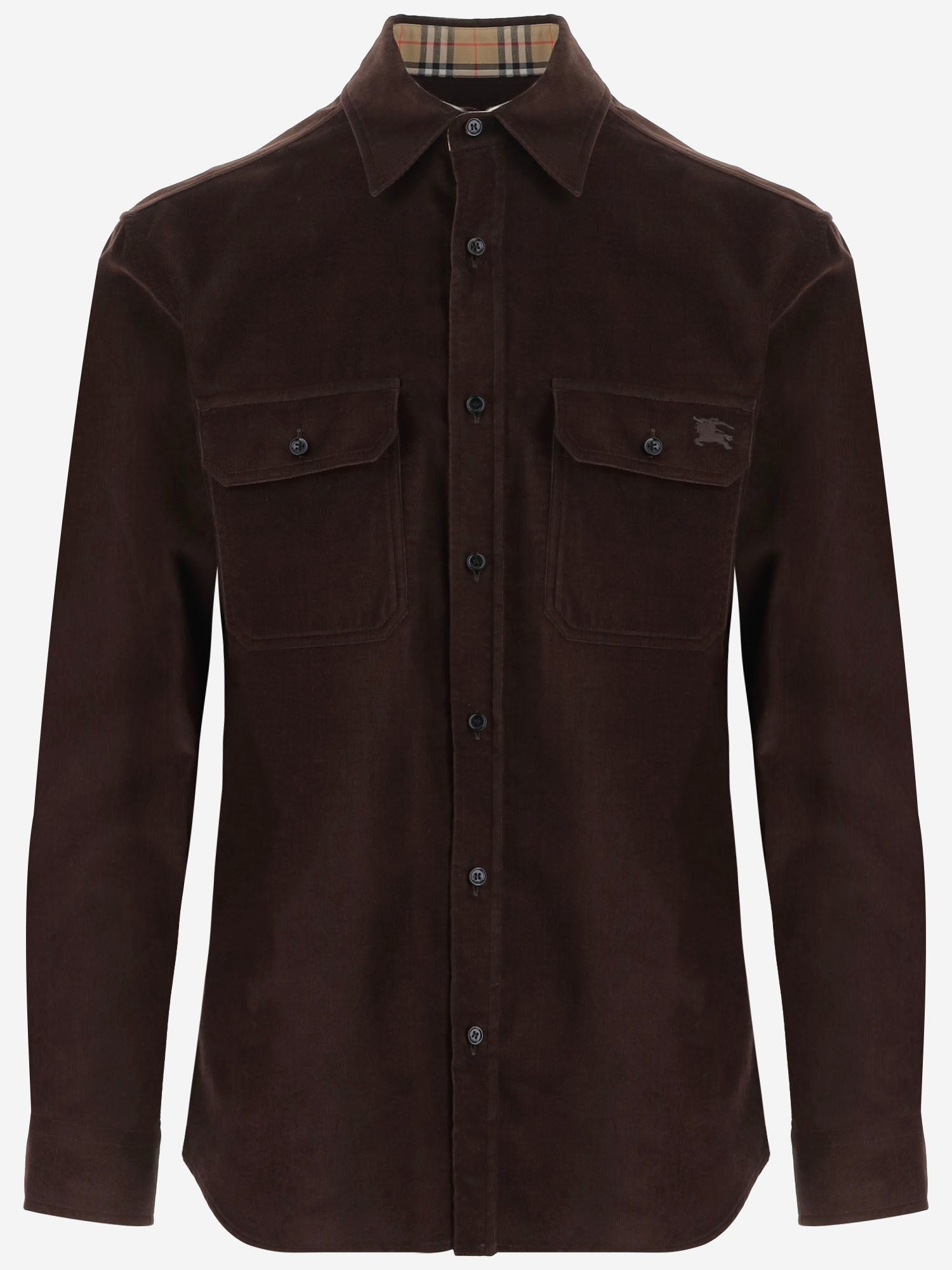 CAMICIA IN VELLUTO DI COTONE CON LOGO 8133770 CHOCOLATEBROWN BURBERRY 