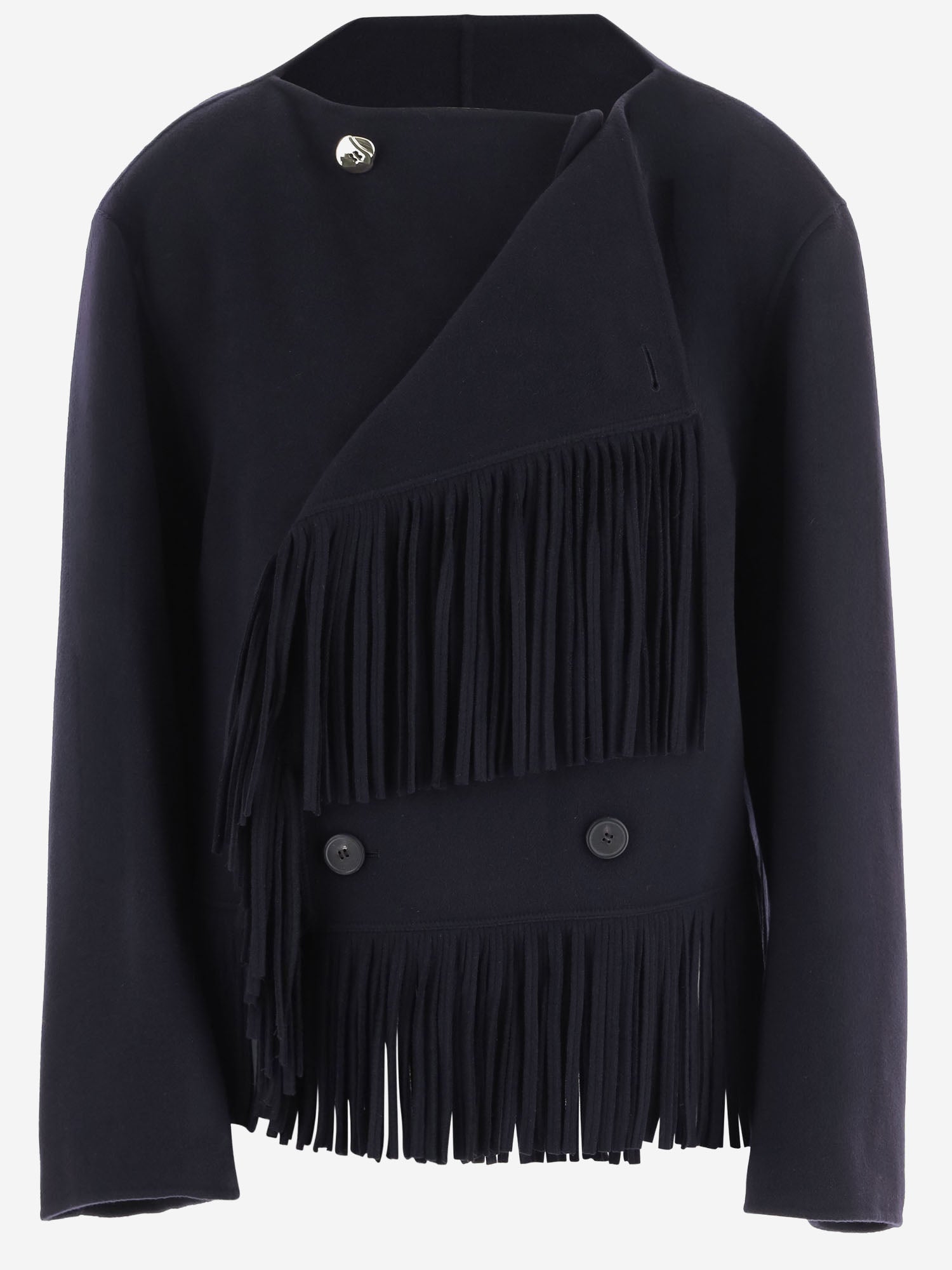 GIACCA IN LANA E CASHMERE CON FRANGE E CHIUSURA DOPPIOPETTO 6262K21022 MIDNIGHT CARVEN 