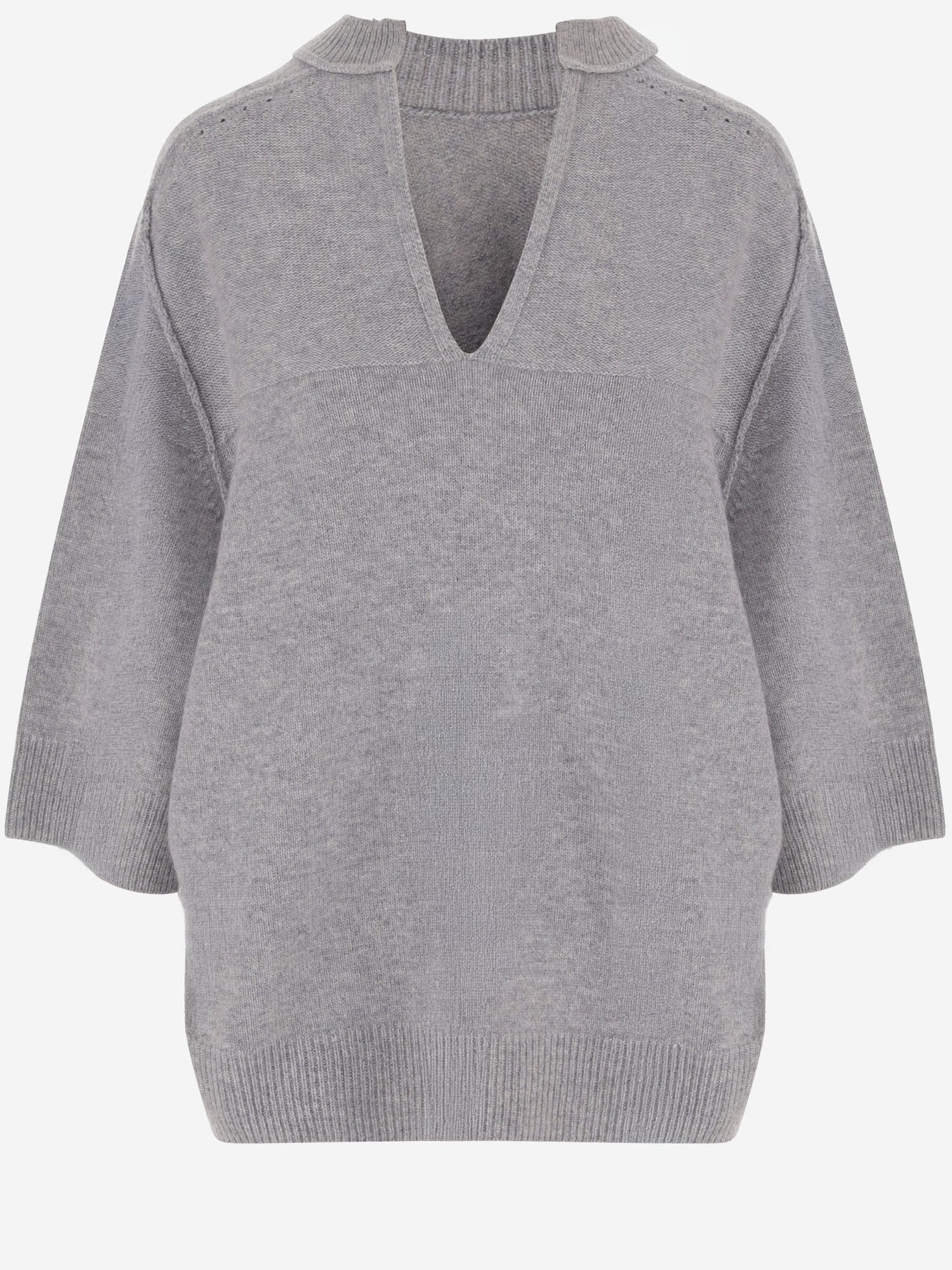MAGLIA IN CASHMERE CON SCOLLO A V 6262K21178 GRAPHITE CARVEN 