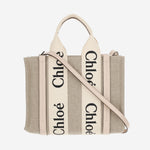 BORSA TOTE PICCOLA WOODY IN TELA DI LINO CHC22AS397I26 6J5 CHLOE 