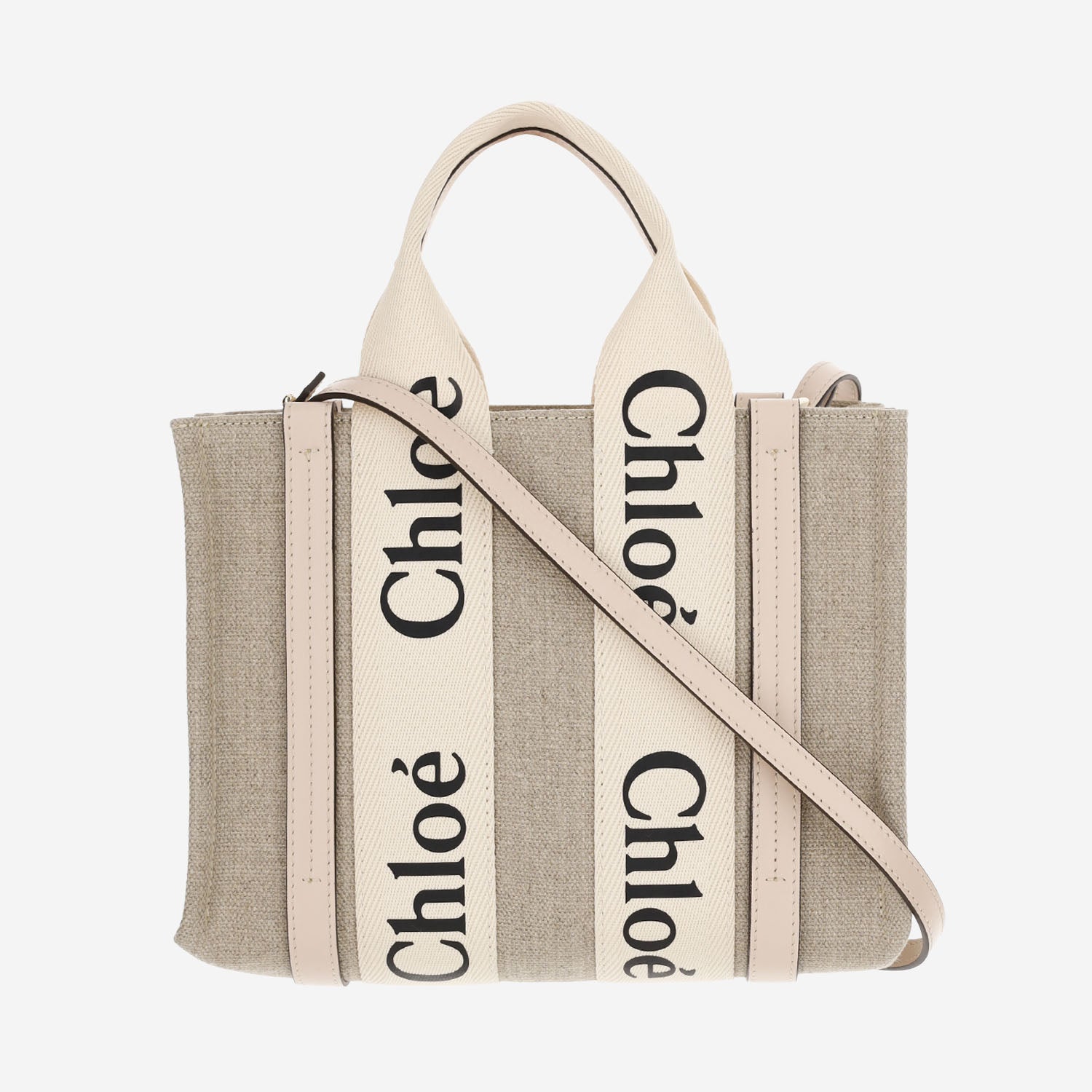 BORSA TOTE PICCOLA WOODY IN TELA DI LINO CHC22AS397I26 6J5 CHLOE 