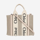 BORSA TOTE PICCOLA WOODY IN TELA DI LINO CHC22AS397I26 6J5 CHLOE 