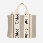 BORSA TOTE PICCOLA WOODY IN TELA DI LINO CHC22AS397I26 6J5 CHLOE 