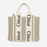 BORSA TOTE PICCOLA WOODY IN TELA DI LINO CHC22AS397I26 6J5 CHLOE 