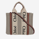 BORSA TOTE PICCOLA WOODY IN TELA DI LINO CHC22AS397I26 90U CHLOE 