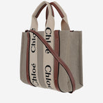 BORSA TOTE PICCOLA WOODY IN TELA DI LINO CHC22AS397I26 90U CHLOE 
