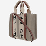 BORSA TOTE PICCOLA WOODY IN TELA DI LINO CHC22AS397I26 90U CHLOE 