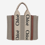 BORSA TOTE PICCOLA WOODY IN TELA DI LINO CHC22AS397I26 90U CHLOE 