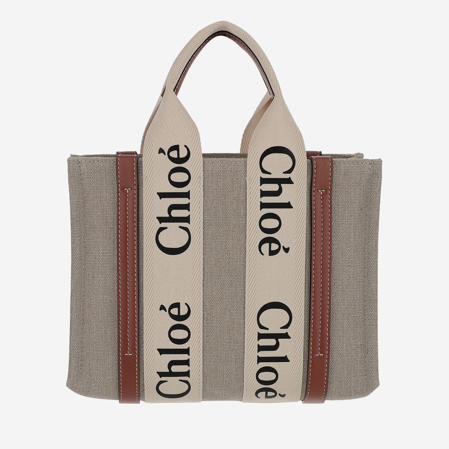 BORSA TOTE PICCOLA WOODY IN TELA DI LINO CHC22AS397I26 90U CHLOE 