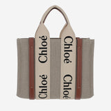 BORSA TOTE PICCOLA WOODY IN TELA DI LINO CHC22AS397I26 90U CHLOE 