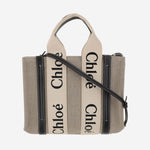 BORSA TOTE PICCOLA WOODY IN TELA DI LINO CHC22AS397I26 91J CHLOE 