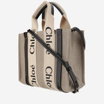 BORSA TOTE PICCOLA WOODY IN TELA DI LINO CHC22AS397I26 91J CHLOE 