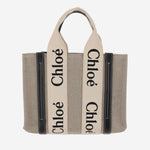 BORSA TOTE PICCOLA WOODY IN TELA DI LINO CHC22AS397I26 91J CHLOE 