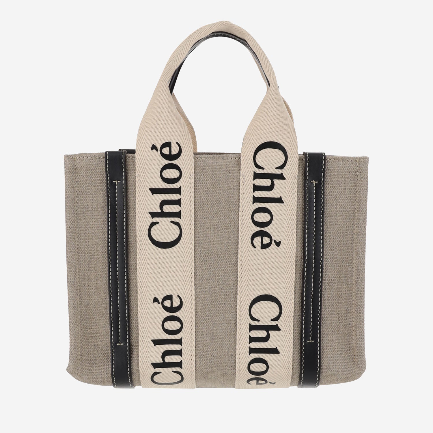 BORSA TOTE PICCOLA WOODY IN TELA DI LINO CHC22AS397I26 91J CHLOE 