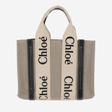 BORSA TOTE PICCOLA WOODY IN TELA DI LINO CHC22AS397I26 91J CHLOE 