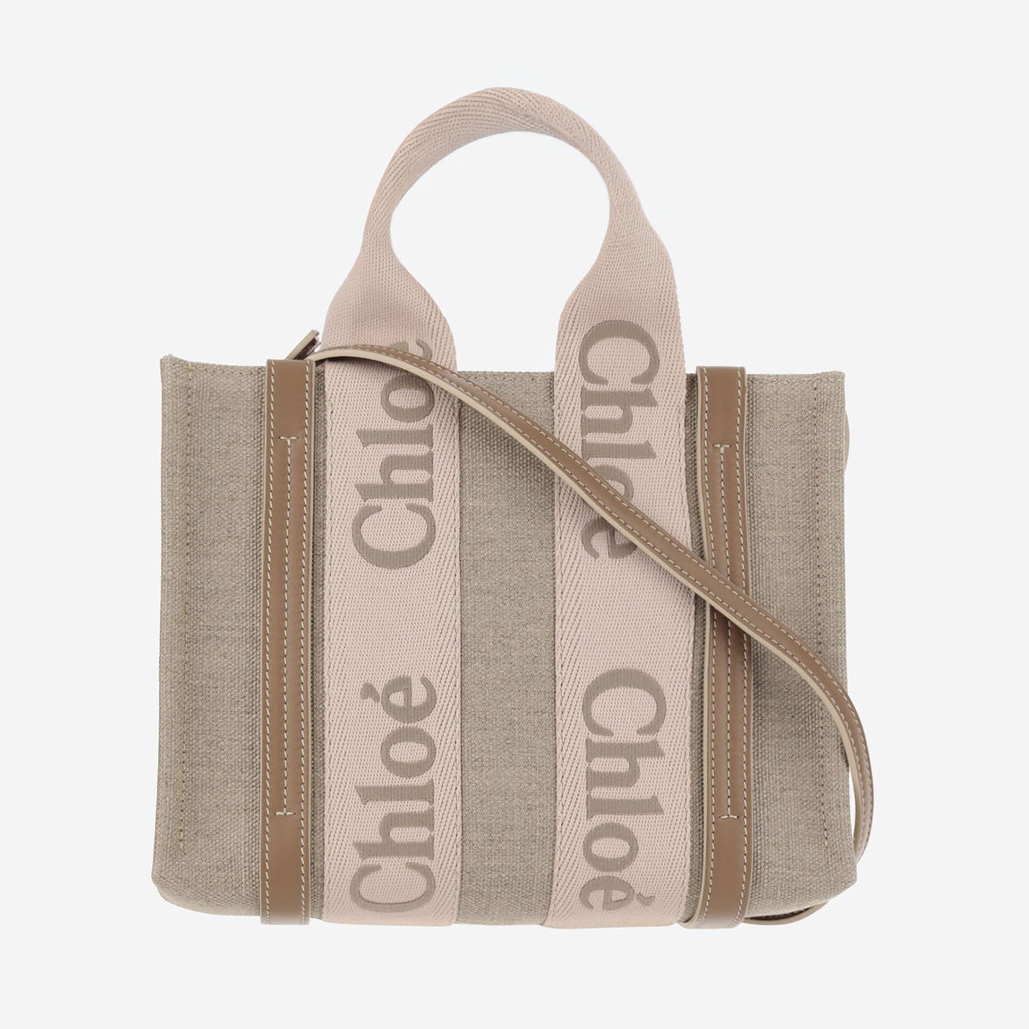 BORSA TOTE PICCOLA WOODY IN TELA DI LINO CHC23AS397L17 26Y CHLOE 