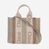 BORSA TOTE PICCOLA WOODY IN TELA DI LINO CHC23AS397L17 26Y CHLOE 