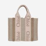 BORSA TOTE PICCOLA WOODY IN TELA DI LINO CHC23AS397L17 26Y CHLOE 