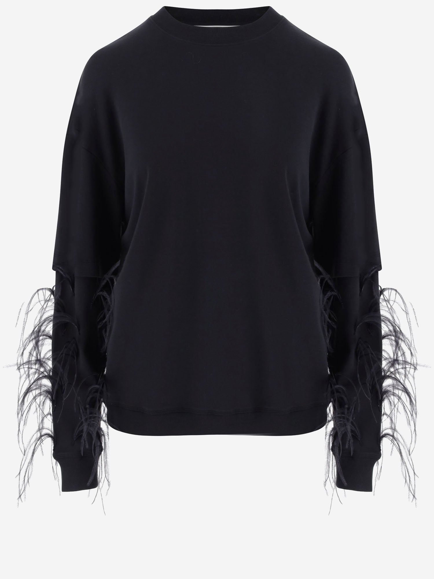 FELPA IN COTONE CON APPLICAZIONI PIUMATE SULLE MANICHE WJE15F JER010099 DARKPARK 