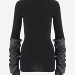 TOP IN NYLON STRETCH CON MANICHE IN PELLE ARRICCIATA WJE40L FAC1830099 DARKPARK 