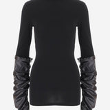 TOP IN NYLON STRETCH CON MANICHE IN PELLE ARRICCIATA WJE40L FAC1830099 DARKPARK 